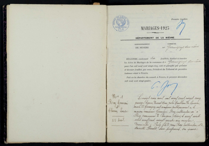 Germigny-sur-Loire : actes d'état civil.