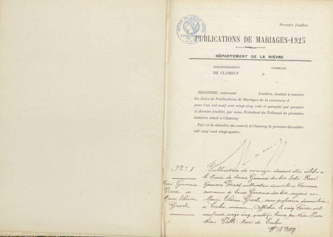 Talon : actes d'état civil.