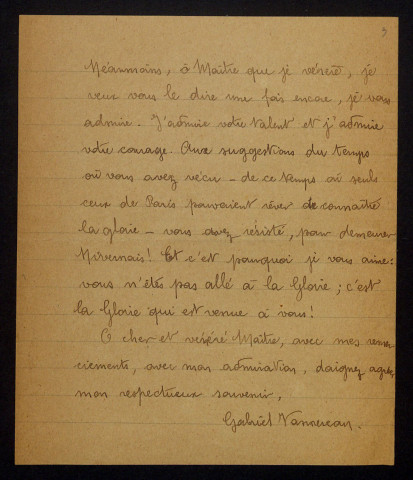 VANNEREAU (Gabriel), poète à Clamecy : 1 lettre, manuscrit.