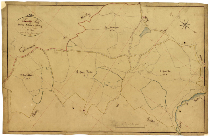 Fléty, cadastre ancien : plan parcellaire de la section A dite de Tourny, feuille 1