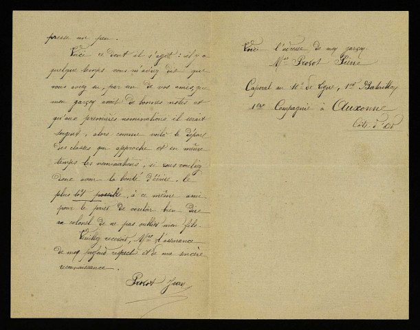 PROVOT (Jean), conscrit : 1 lettre.