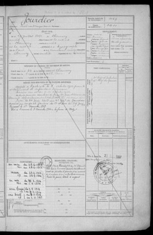 Bureau de Nevers-Cosne, classe 1911 : fiches matricules n° 1167 à 1666