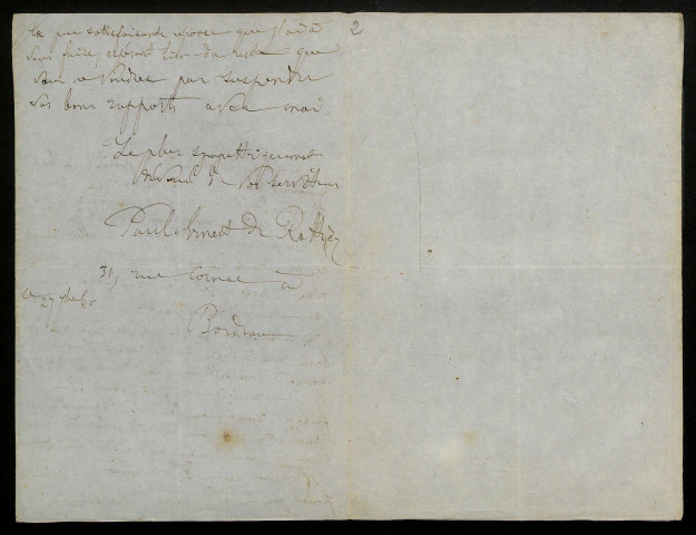 RATTIER (Paul Ernest de), écrivain à Bordeaux : 2 lettres.