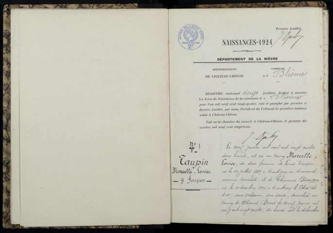 Blismes : actes d'état civil.