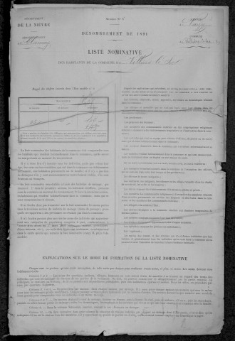 Villiers-le-Sec : recensement de 1891