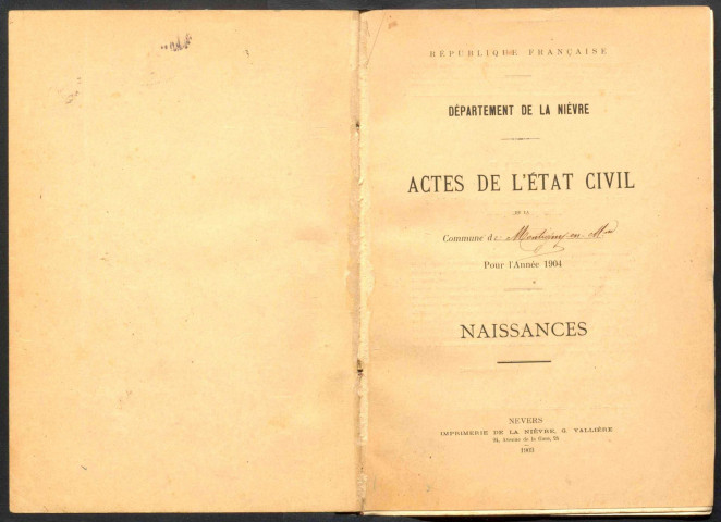 Montigny-en-Morvan : actes d'état civil.