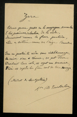 TOURTOULON (baron de), poète, directeur de la Revue du Monde latin : 1 lettre, manuscrits.