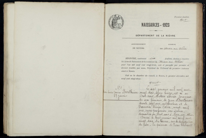 Mars-sur-Allier : actes d'état civil.