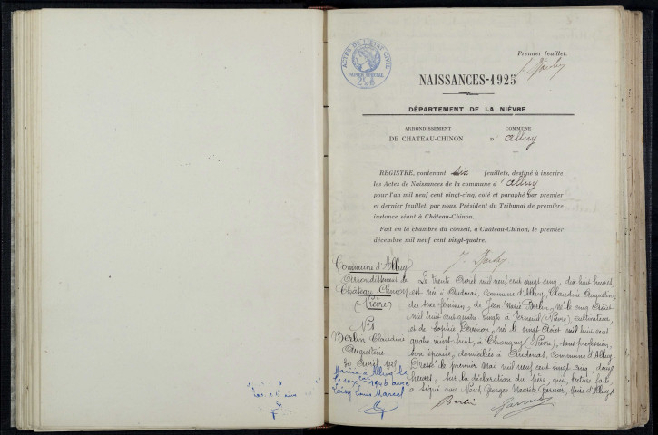 Alluy : actes d'état civil.