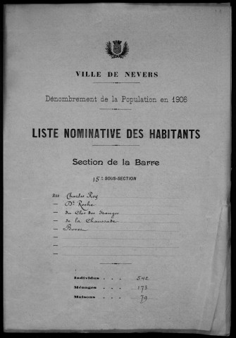 Nevers, Section de la Barre, 15e sous-section : recensement de 1906