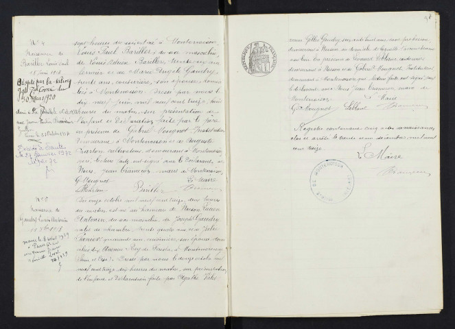 Montenoison : actes d'état civil, table décennale.