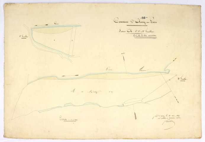Avril-sur-Loire, cadastre ancien : plan parcellaire de la section A dite du Bourg, feuilles 1, 2 et 3, annexe
