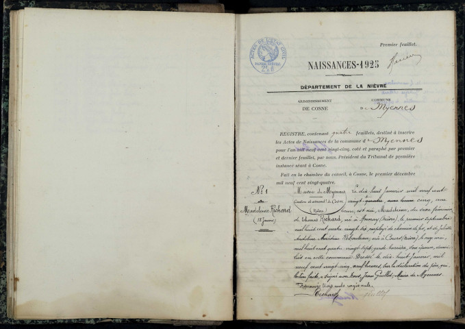 Myennes : actes d'état civil.