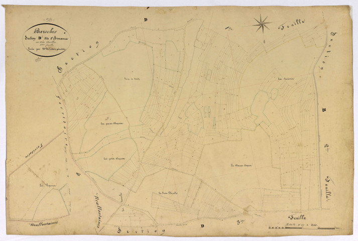 Bazoches, cadastre ancien : plan parcellaire de la section D dite d'Armance, feuille 2