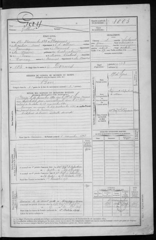 Bureau de Nevers, classe 1889 : fiches matricules n° 1001 à 1500