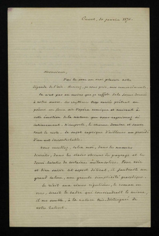 BLANCHOT DE BRENAS (Auguste), poète à Cusset (Allier) (né en 1828) : 1 lettre.