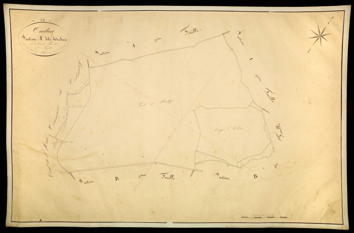 Oudan, cadastre ancien : plan parcellaire de la section A dite d'Oudan, feuille 1