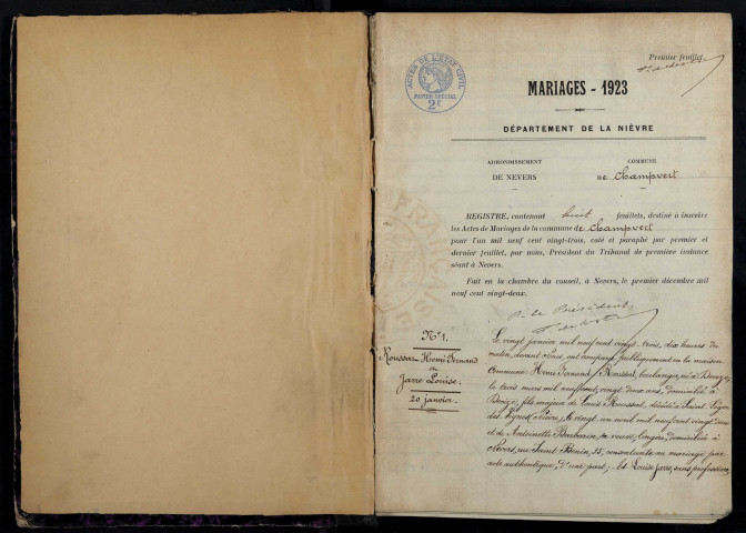 Champvert : actes d'état civil.