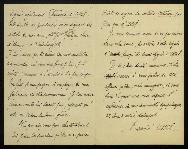 USSEL (Baron d') : 1 lettre.