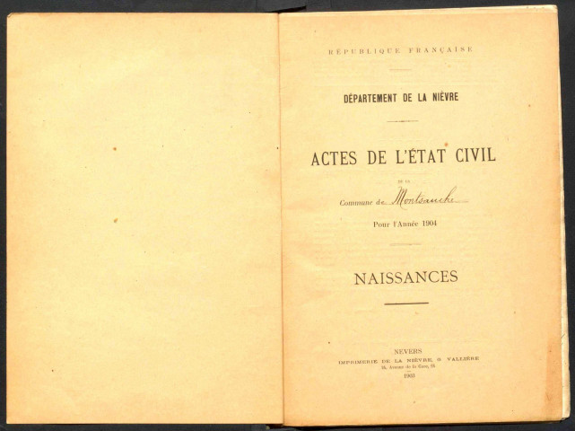 Montsauche-les-Settons : actes d'état civil.
