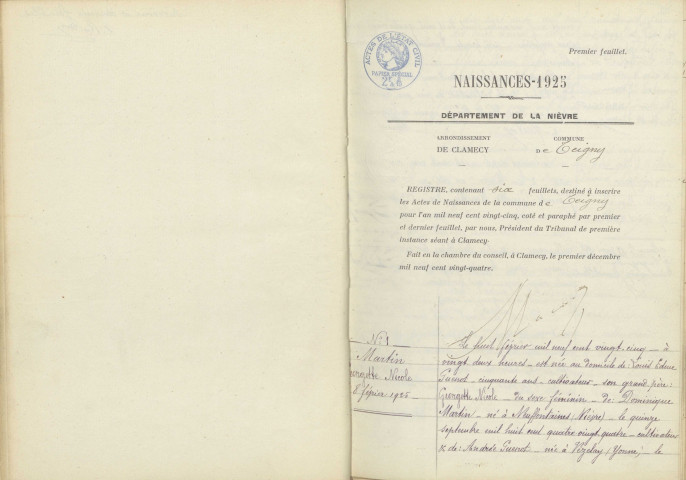 Teigny : actes d'état civil.