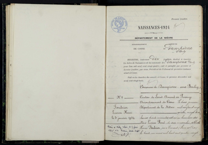 Dampierre-sous-Bouhy : actes d'état civil.