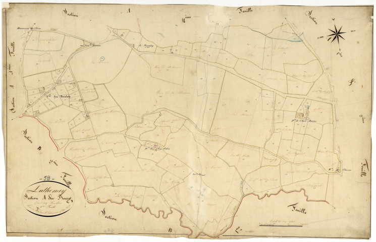 Luthenay-Uxeloup, cadastre ancien : plan parcellaire de la section A dite du Bourg, feuille 3