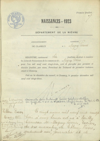 Magny-Lormes : actes d'état civil.