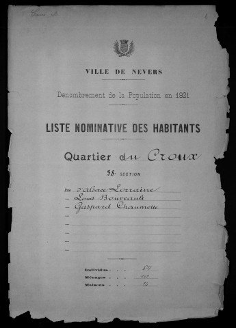 Nevers, Quartier du Croux, 38e section : recensement de 1921
