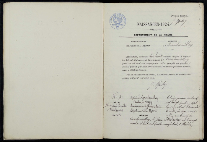 Larochemillay : actes d'état civil.