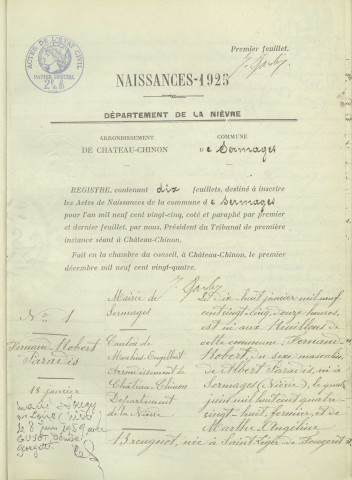 Sermages : actes d'état civil.