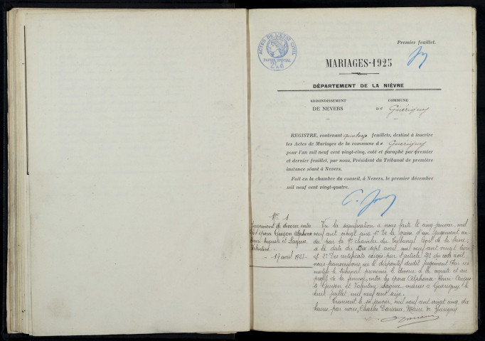 Guérigny : actes d'état civil.