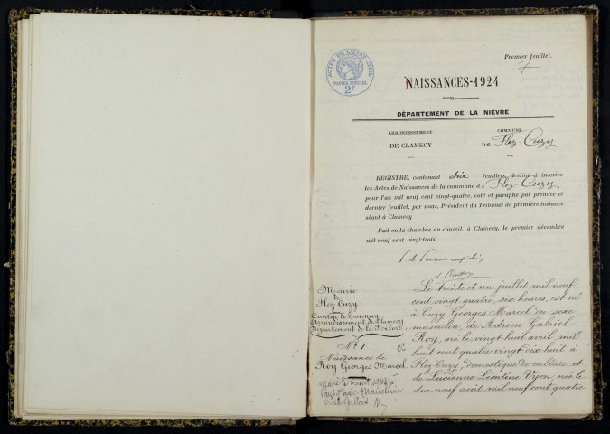 Flez-Cuzy : actes d'état civil.