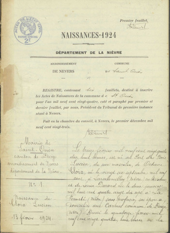 Saint-Ouen-sur-Loire : actes d'état civil.