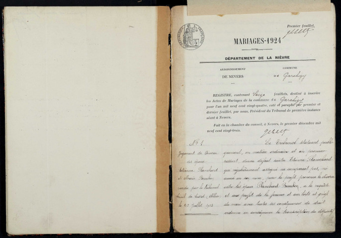 Garchizy : actes d'état civil (mariages).