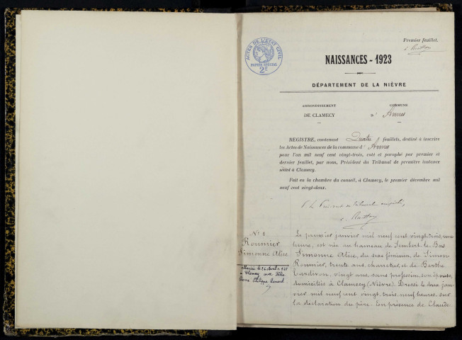 Armes : actes d'état civil.