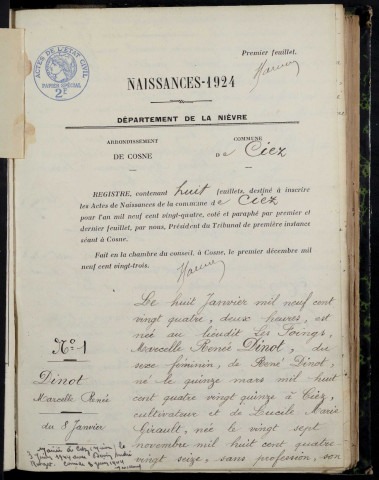 Ciez : actes d'état civil.