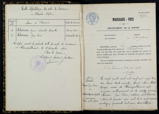 Champallement : actes d'état civil.