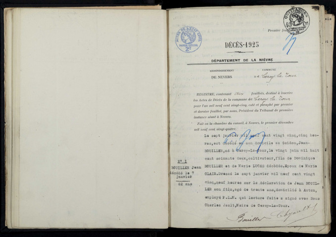 Cercy-la-Tour : actes d'état civil.