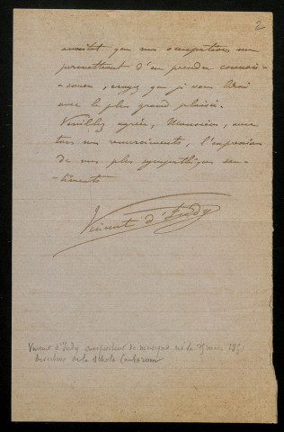 INDY (Vincent d'), musicien à Lyon (1851-1931) : 1 lettre.