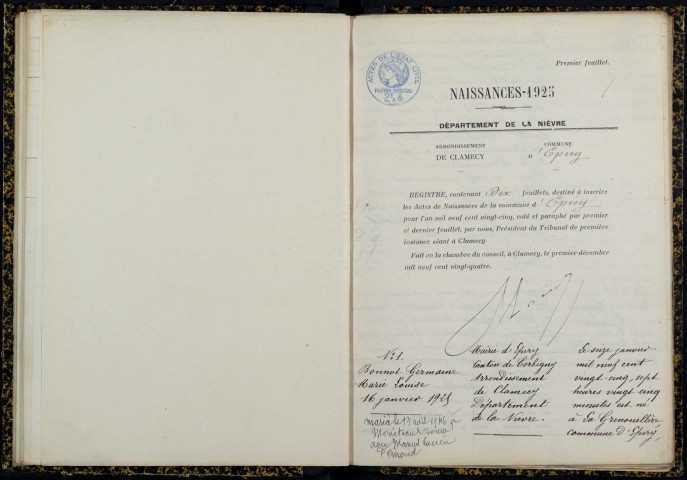 Epiry : actes d'état civil.
