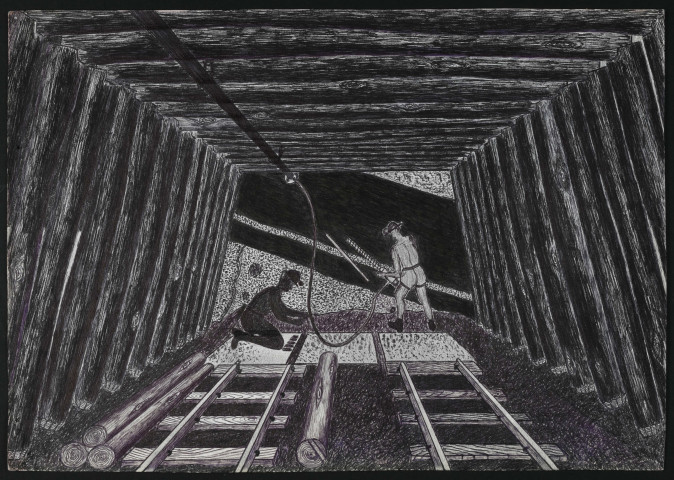 Creusement d'une costière, boisage.