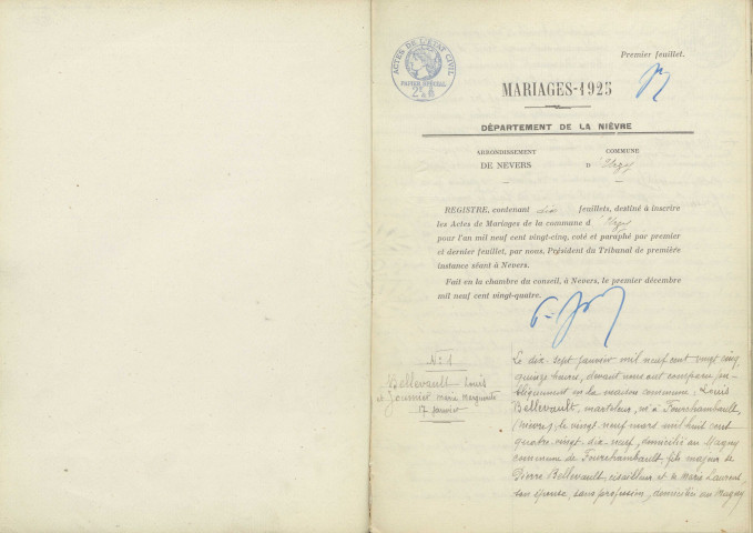 Urzy : actes d'état civil.