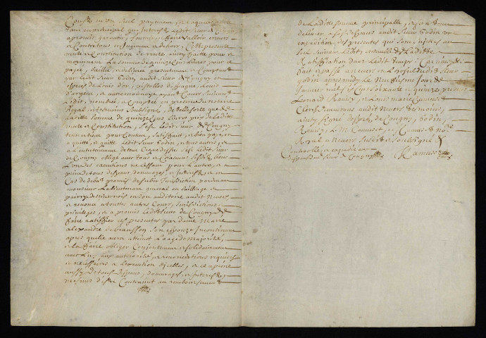 Biens et droits. - Rente hypothécaire Desprez, vente par le seigneur de Cougny (commune de Saint-Jean-aux-Amognes) à Godin faïencier de Nevers et Coujard sa femme : copie du contrat de constitution du 9 janvier 1675.