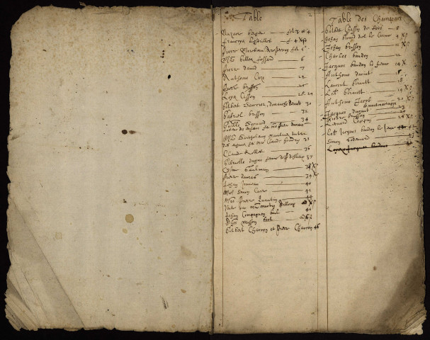 Tenures personnelles à Decize et ses environs : terrier pour Guy Coquille et Pommereul, établi par le notaire Maulais, avec table nominative.