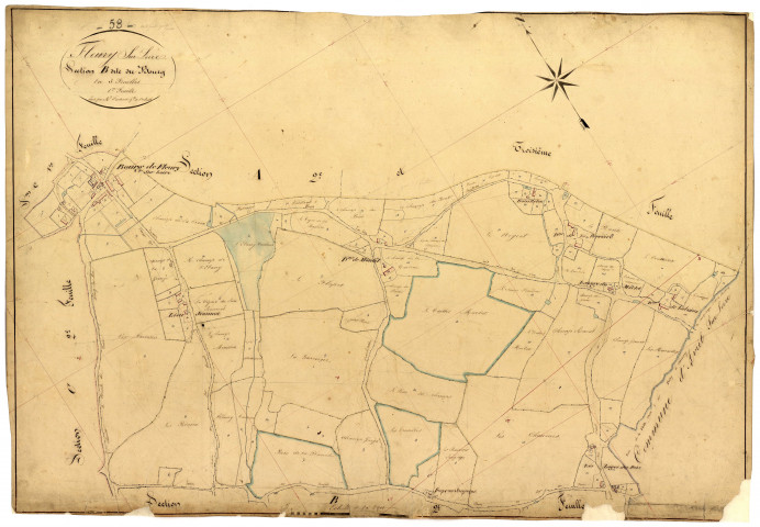 Fleury-sur-Loire, cadastre ancien : plan parcellaire de la section B dite du Bourg, feuille 1