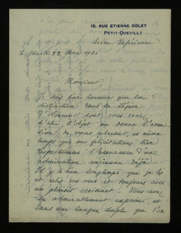 BIZOT (Camille), du Petit-Quevilly (Seine-Maritime) : 1 lettre.