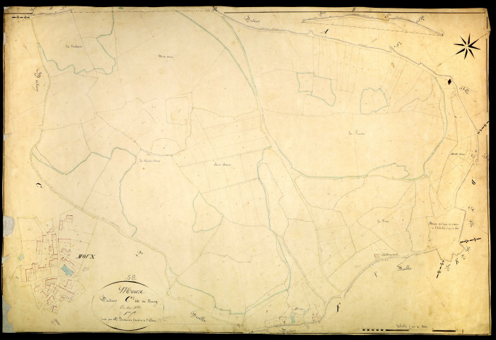 Moux-en-Morvan, cadastre ancien : plan parcellaire de la section C dite du Bourg, feuille 1