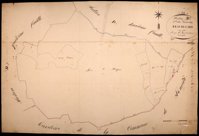 Varennes-lès-Narcy, cadastre ancien : plan parcellaire de la section D dite de Beauregard, feuille 3