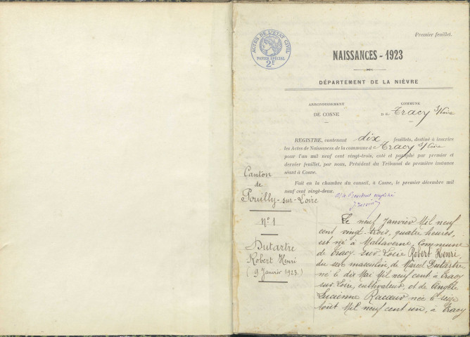 Tracy-sur-Loire : actes d'état civil.